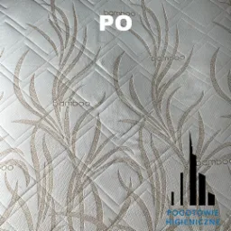 Powierzchnia materaca z wzorem bambusa i logo firmy 'Pogotowie Higieniczne'.