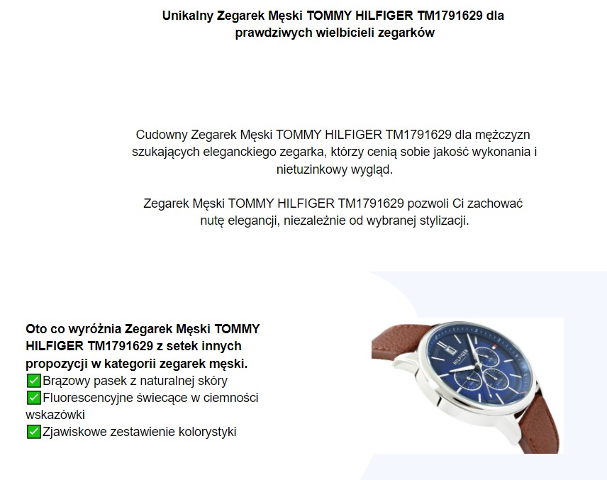 Opis zegarka w wersji Call To Action. Dany opis ma ponad 1700 znaków, bez uwzględniania spacji.
