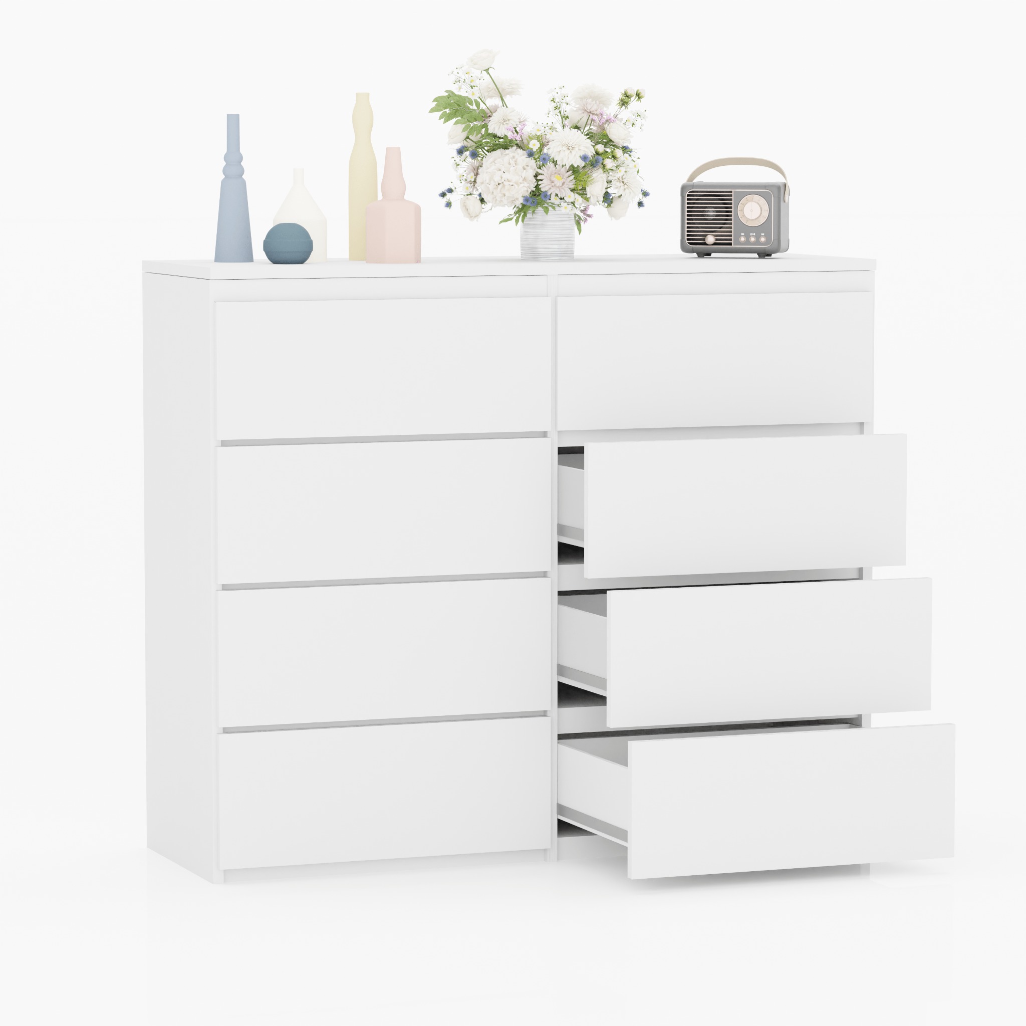 Komoda KOMBO 8 szuflad bez uchwytów Biały Alaska