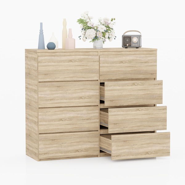 Komoda KOMBO 8 szuflad bez uchwytów Dąb Sonoma