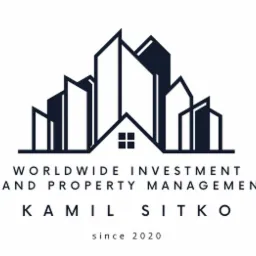 Logo firmy Worldwide Investment and Property Management Kamil Sitko, przedstawiające stylizowany rysunek budynków i domu, z napisem 'since 2020' u dołu.