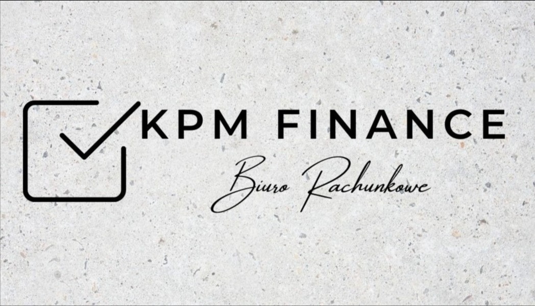 Logo KPM Finance Biuro Rachunkowe z symbolem zaznaczonego kwadratu na teksturowanym tle.