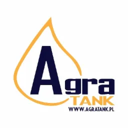 Logo firmy Agra Tank z motywem kropli w kolorze pomarańczowym, litera A w kolorze granatowym, nazwa firmy w kolorze czarnym i adres strony internetowej w kolorze pomarańczowym.