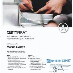 Certyfikat RHEINZINK