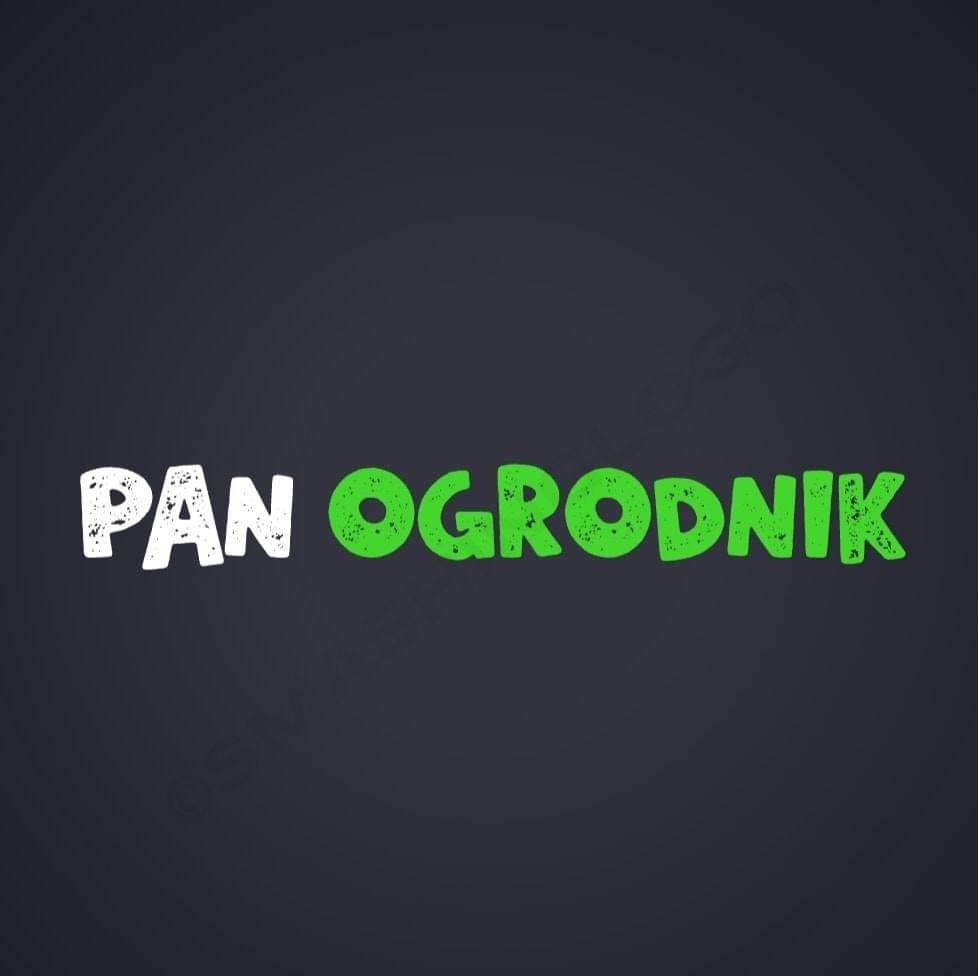 Logo firmy ogrodniczej: napis 'PAN OGRODNIK' w kolorach białym i zielonym na ciemnym tle.