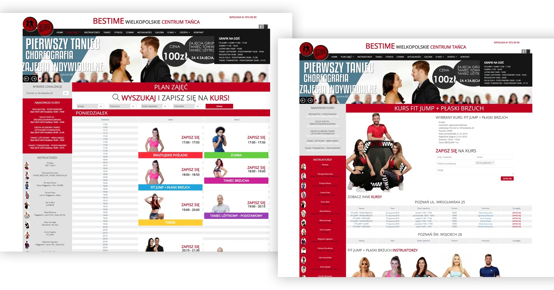 Projekt strony www firmy z branży nauki tańca i zajęć fitness