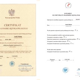 Mój certyfikat znajomości języka polskiego na poziomie C1