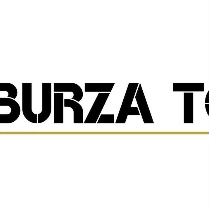 Logo firmy z nazwą 'BURZA TEAM' w czcionce szeryfowej, z poziomą złotą linią pod napisem na białym tle.