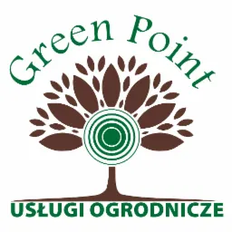 Logo firmy Green Point Usługi Ogrodnicze przedstawiające stylizowane drzewo z brązowymi liśćmi i zielonym okręgiem w środku.