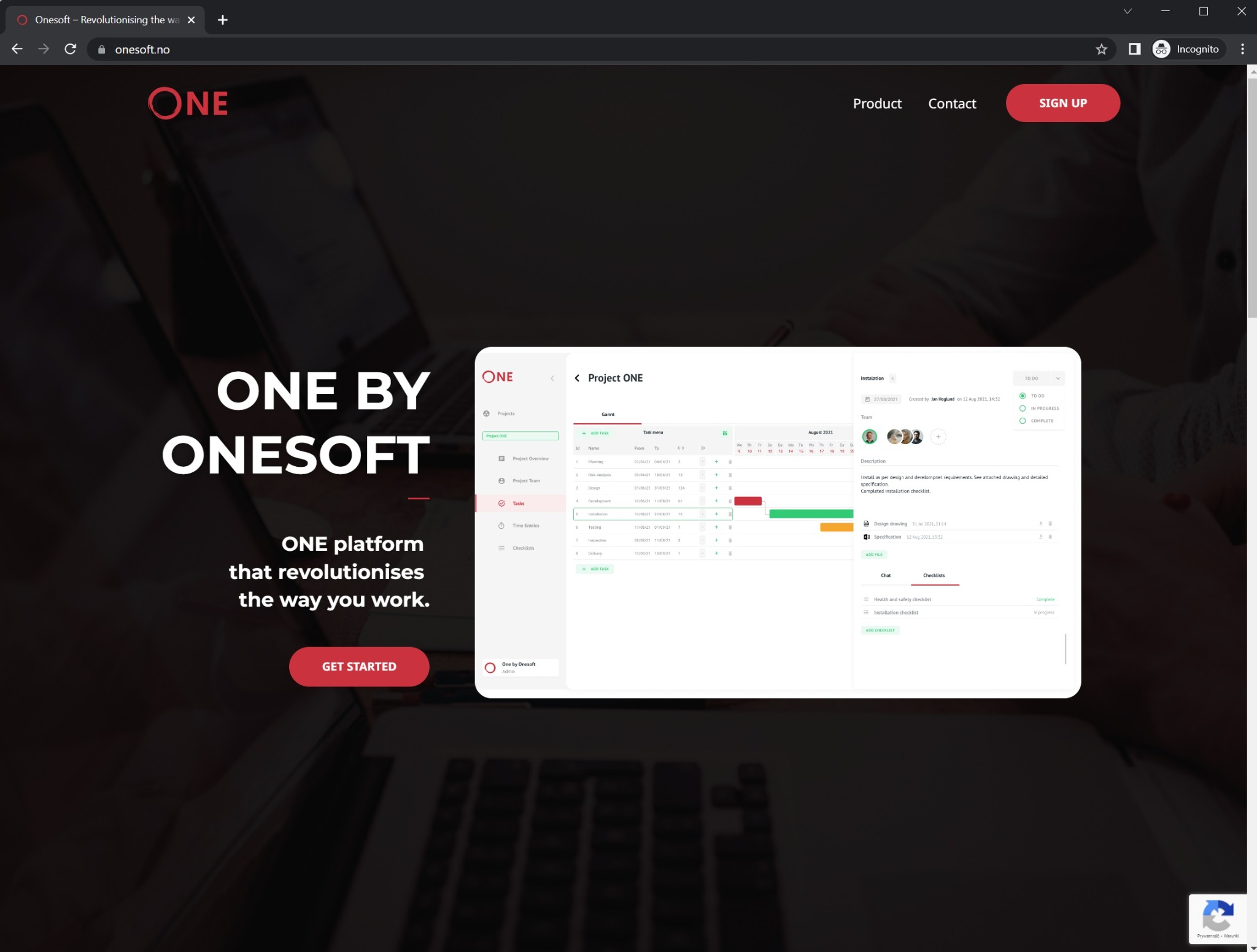 Landing page dla aplikacji One