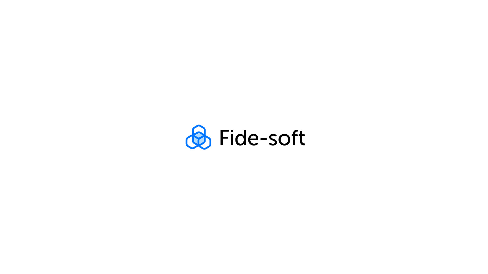 Logo firmy Fide-soft z niebieskim symbolem składającym się z połączonych sześcianów na białym tle.