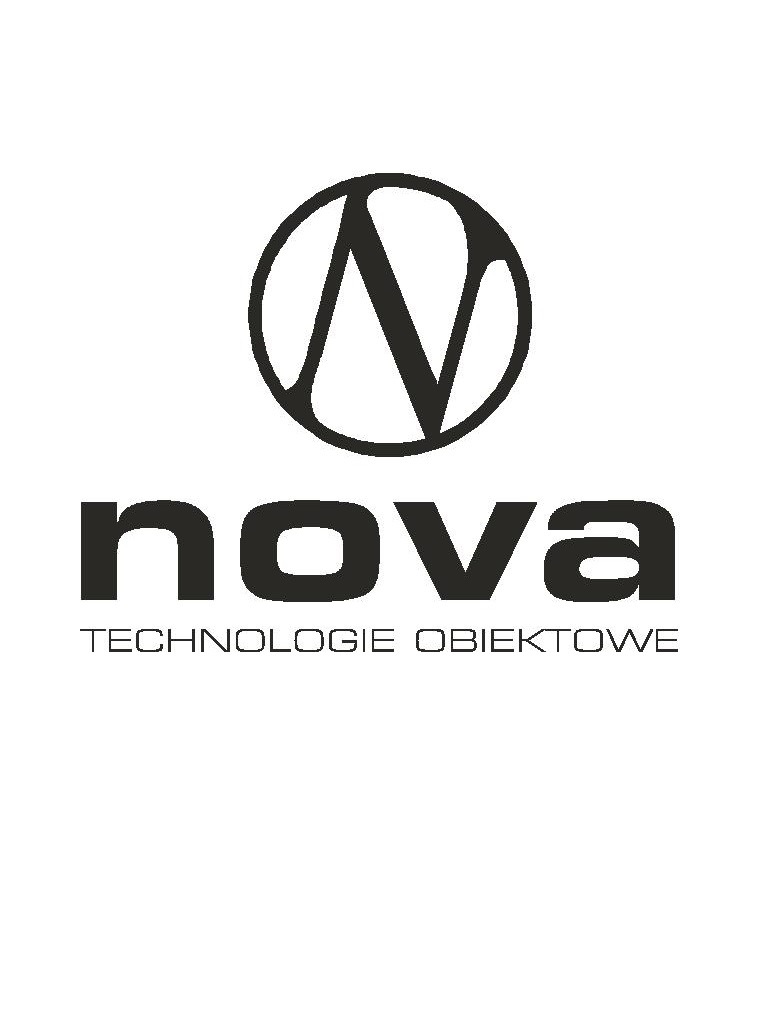 Czarne logo firmy Nova Technologie Obiektowe na białym tle.