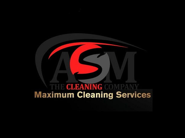 Logo firmy sprzątającej ASM The Cleaning Company Maximum Cleaning Services na czarnym tle.