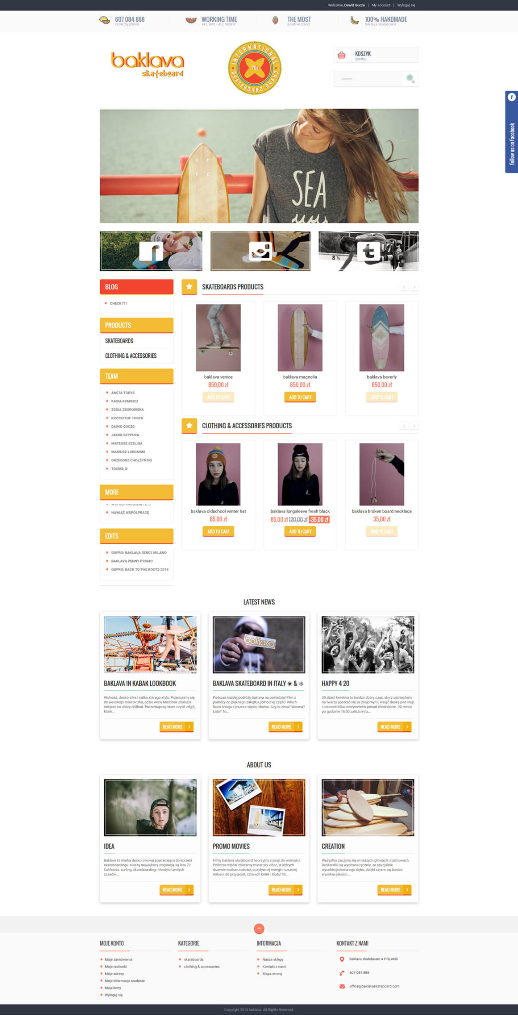 Sklep dla firmy produkującej deskorolki