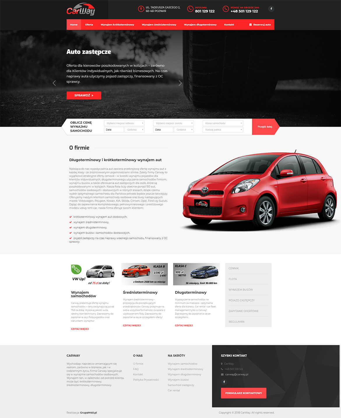 Strona z możliwością wynajmu aut