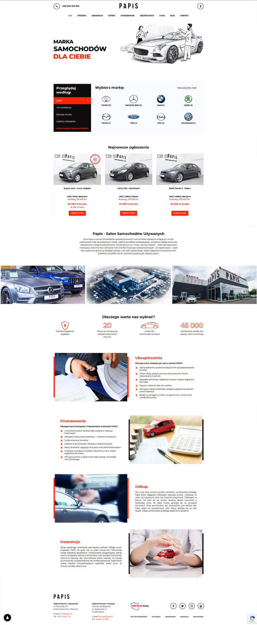 Strona dla salonu samochodów używanych