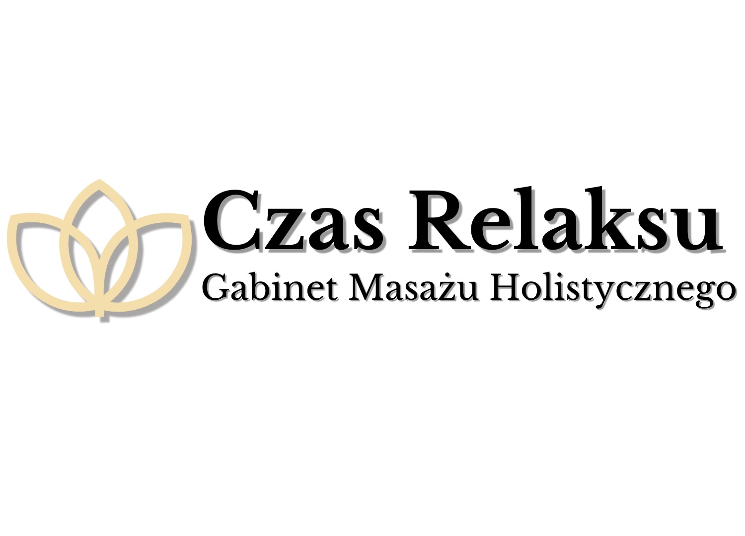 Logo gabinetu masażu holistycznego 'Czas Relaksu' z symbolem stylizowanego kwiatu lotosu w odcieniach beżu.
