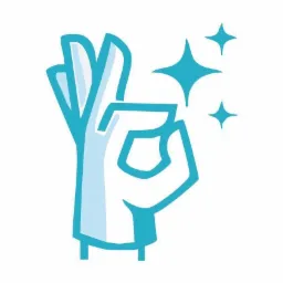 Stylizowana, błękitna dłoń w rękawicy pokazuje gest OK, otoczona trzema iskrami.