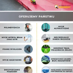 Pracownik w odblaskowej kamizelce obsługuje maszynę czyszczącą na czerwonej, wzorzystej powierzchni, widok z g&oacute;ry.