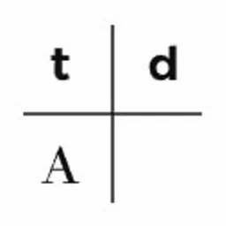 Czarno-biały schemat z literami 't', 'd' i 'A', przedstawiający prawdopodobnie układ pomieszczeń lub plan zagospodarowania przestrzennego.