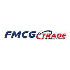 Logo firmy FMCG Trade z niebieskim napisem 'FMCG' i czerwono-niebieskim 'TRADE' z hasłem 'your partner in business' poniżej, na białym tle.