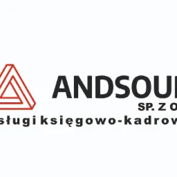 Logo firmy ANDSOUR Sp. z o.o. z czerwonym symbolem trójkąta Penrose i napisem Usługi księgowo-kadrowe.