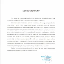 Skan dokumentu referencyjnego dla firmy In Progres Sp. z o.o. z datą 2016-02-02, wystawionego przez Prezesa Zarządu Daniela Podolińskiego, potwierdzającego przeprowadzenie szkolenia przez Panią...