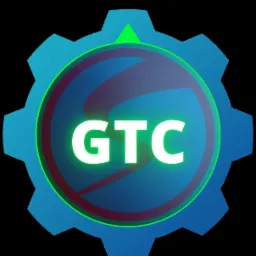 Logo z białym napisem GTC umieszczonym wewnątrz niebiesko-zielonego koła z zarysem zębatki na czarnym tle.