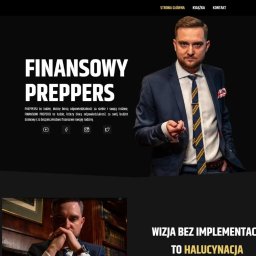 MSAD.dev - Strona internetowa z nagłówkiem 'Finansowy Preppers', prezentująca portret mężczyzny w garniturze i krawacie na ciemnym tle.