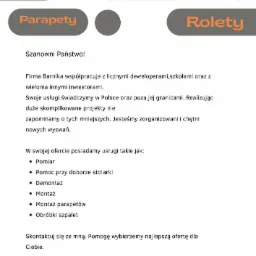 Grafika reklamowa firmy Barnika, oferującej usługi montażu drzwi, okien, rolet i parapetów, z danymi kontaktowymi Wojciecha Krywulta.