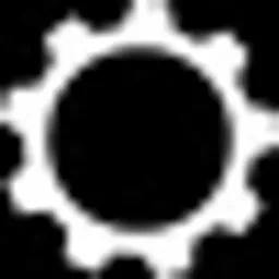 Czarna ikona koła zębatego na białym tle, symbolizująca ustawienia lub serwis.