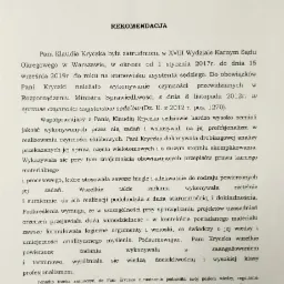 Skan referencji dla asystenta sędziego z XVIII Wydziału Karnego Sądu Okręgowego w Warszawie, z datą 2 sierpnia 2022, z pieczęcią sądu, potwierdzające jego profesjonalizm i wiedzę z zakresu prawa...