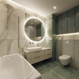 Projekt nowoczesnej łazienki wykonany przeze mnie (płytki m.in. z kolekcji Tubądzin White Opal)