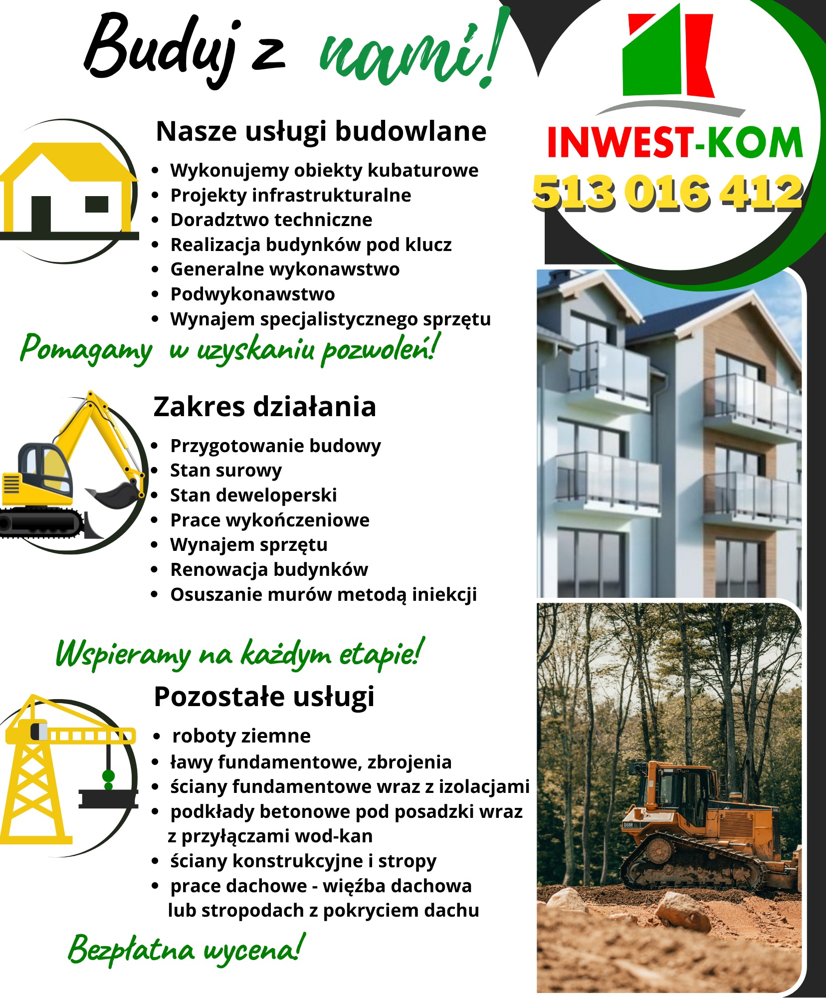 Żółty spychacz D6M na nierównym terenie budowy, drzewa w tle, ziemia usypana w pryzmę.