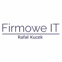 Logo firmy IT o nazwie 'Firmowe IT Rafał Kucek' zapisane granatową czcionką na białym tle.