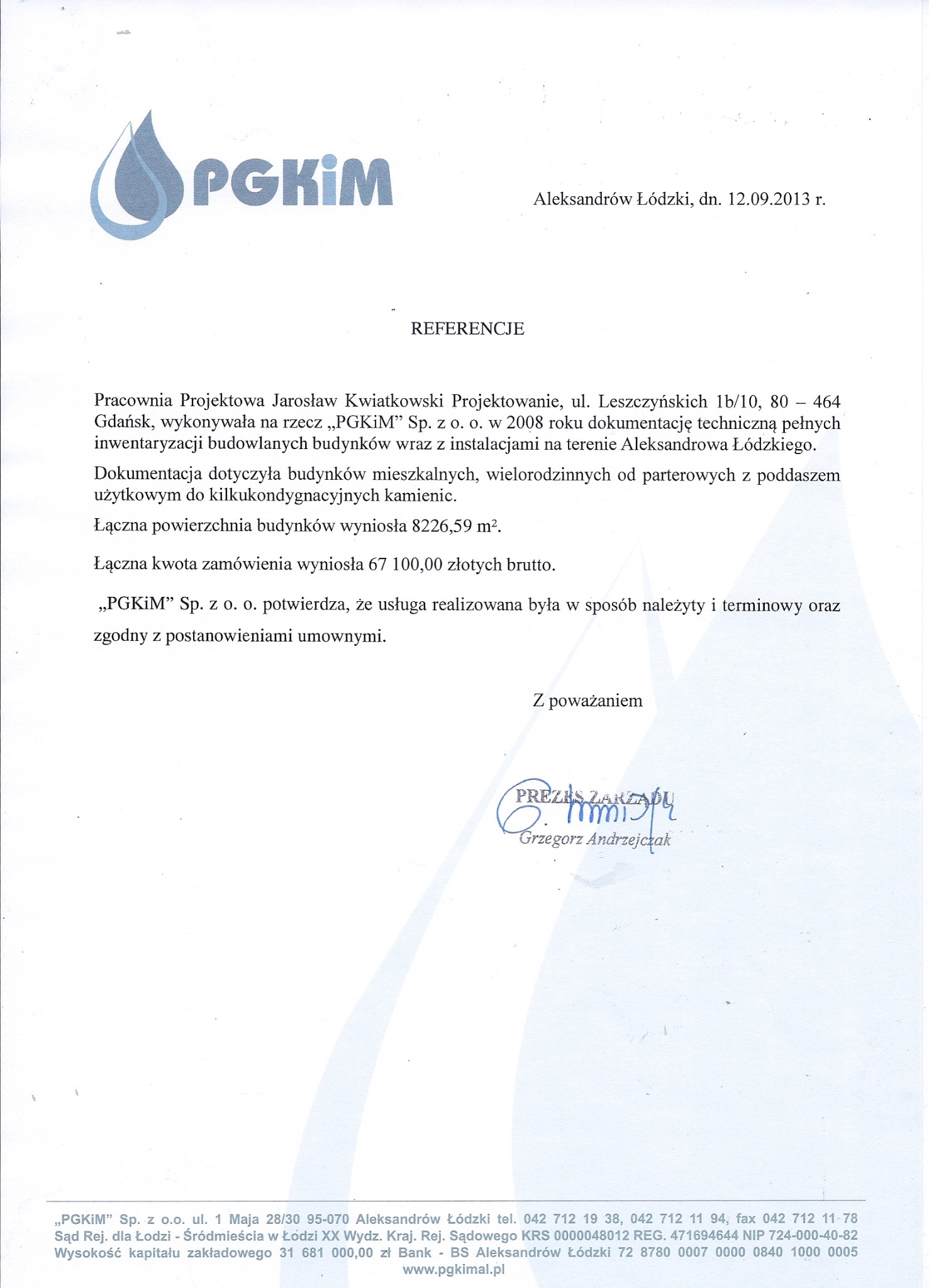 Referencje PGKiM Aleksandrów Łódzki