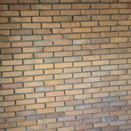 Ściana z cegły klinkierowej w odcieniach pomarańczy i brązu, widoczne spoiny wypełnione szarą zaprawą, ułożona w regularny wzór.