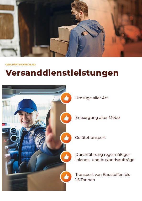 Mężczyzna w masce przenosi kartony przed furgonetką, kobieta w niebieskiej czapce siedzi w furgonetce z kartonem w ręku.