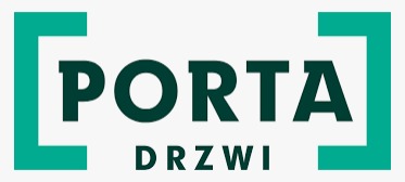 Logo firmy Porta Drzwi z zielonymi akcentami graficznymi.