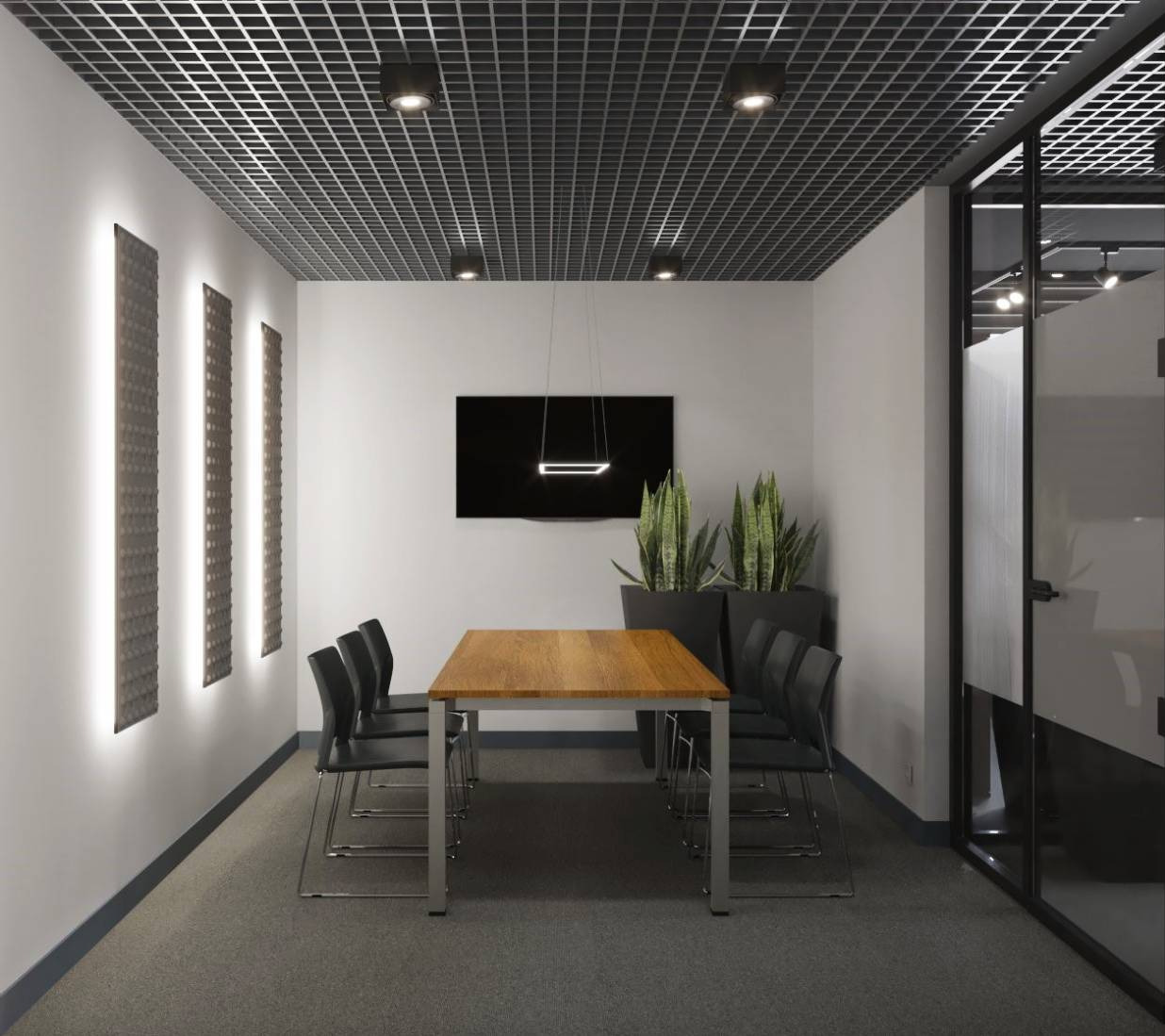 Sala konferencyjna z użyciem kinkietów akustycznych