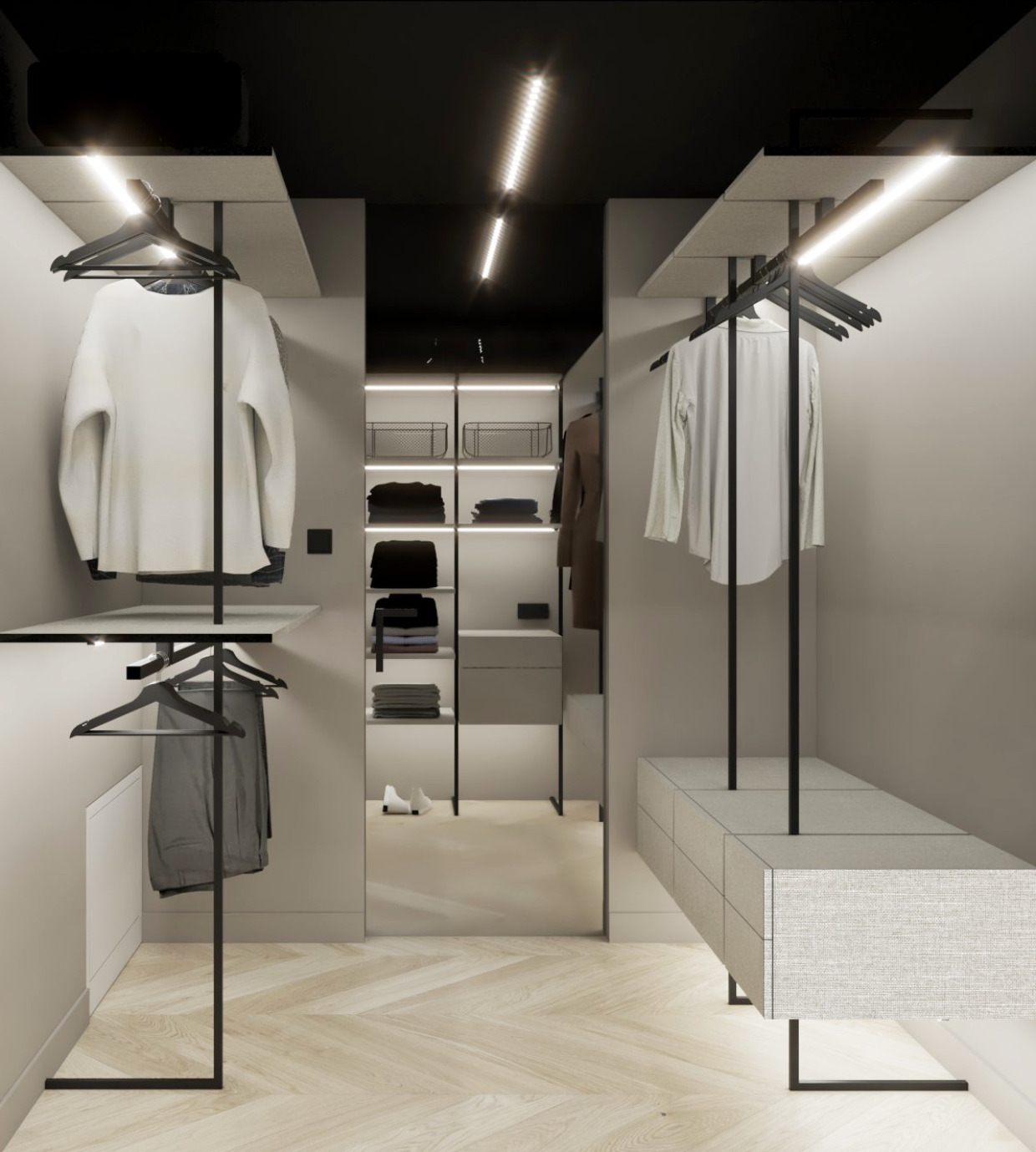 Funkcjonalna garderoba z zabudowaną deską do prasowania