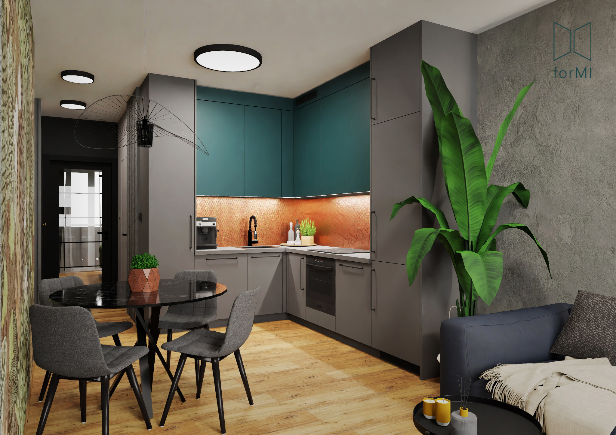 Kuchnia w podłużnym dwupokojowym mieszkaniu / RADOMSKO