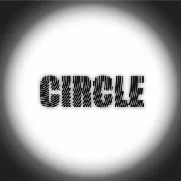 Słowo 'CIRCLE' zapisane czarnymi liniami przypominającymi odcisk palca, umieszczone na rozmytym czarno-białym tle.