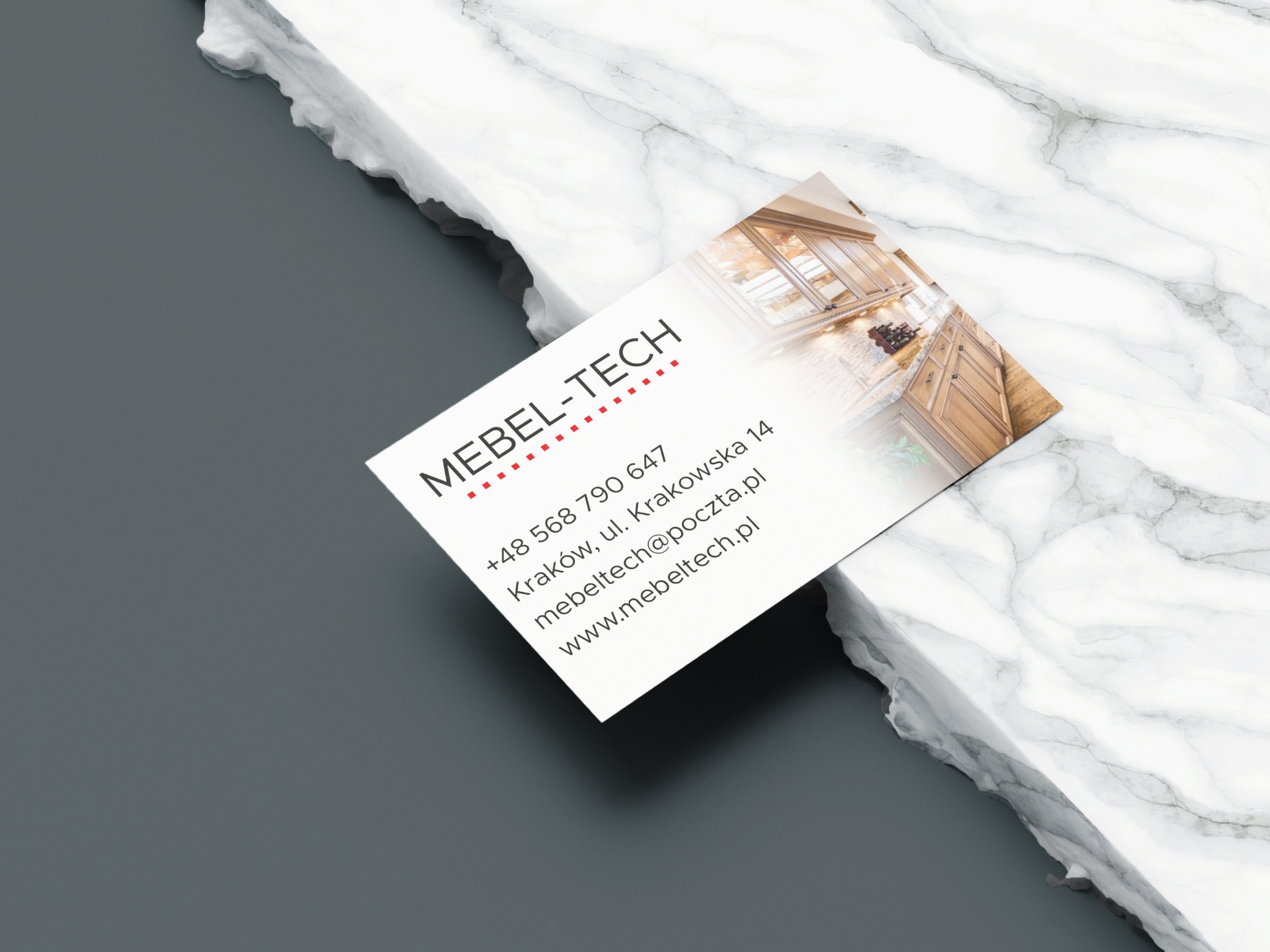 Wizytówka fikcyjnej firmy meblarskiej