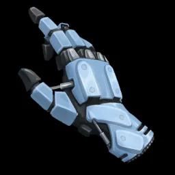 Ilustracja przedstawiająca błękitną, mechaniczną dłoń robota na czarnym tle, z widocznymi detalami połączeń i śrub.