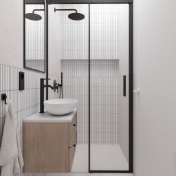Modernistyczna łazienka z prysznicem. 