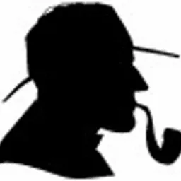 Czarny sylwetkowy portret mężczyzny w charakterystycznej czapce i z fajką w ustach.