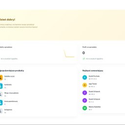 C3SOLUTIONS Kamil Puchała - Panel administracyjny z widokiem danych o sprzedaży, prezentujący listę najpopularniejszych produktów i najlepszych zamawiających. Grafika ilustruje wzrost sprzedaży.