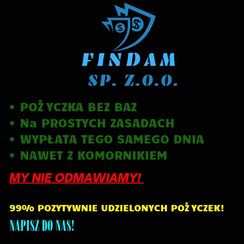Logo firmy Findam Sp. z o.o. oferującej pożyczki bez BIK, z szybką wypłatą i akceptacją klientów z komornikiem, obiecujące 99% pozytywnie udzielonych pożyczek.