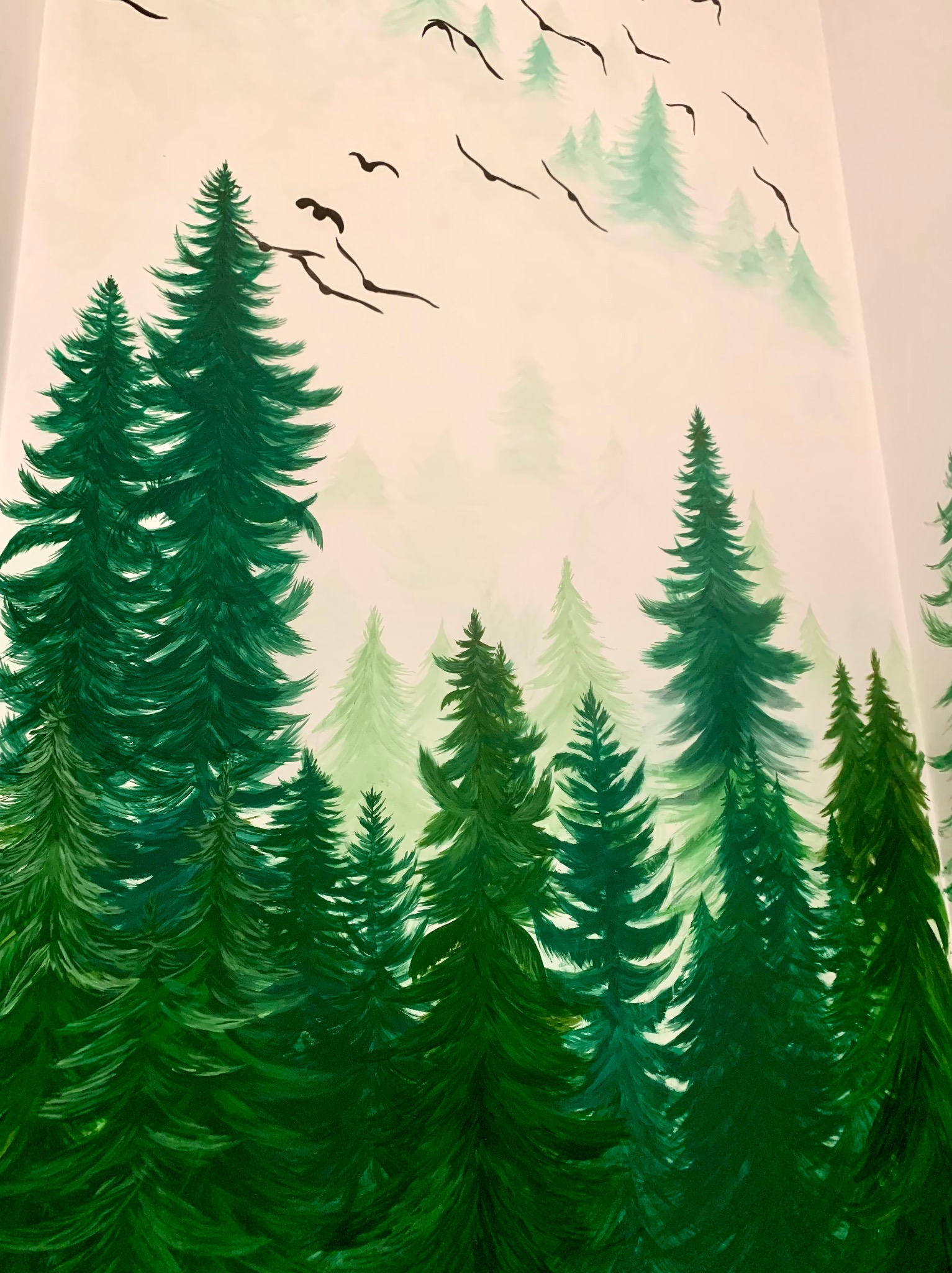 Las malowany na ścianie klatki schodowej w mieszkaniu prywatnym (4m*2m)